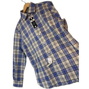 New Joseph Abboud Mens Non-Iron Stretch Plaid Shirt M Blue Cotton 10012